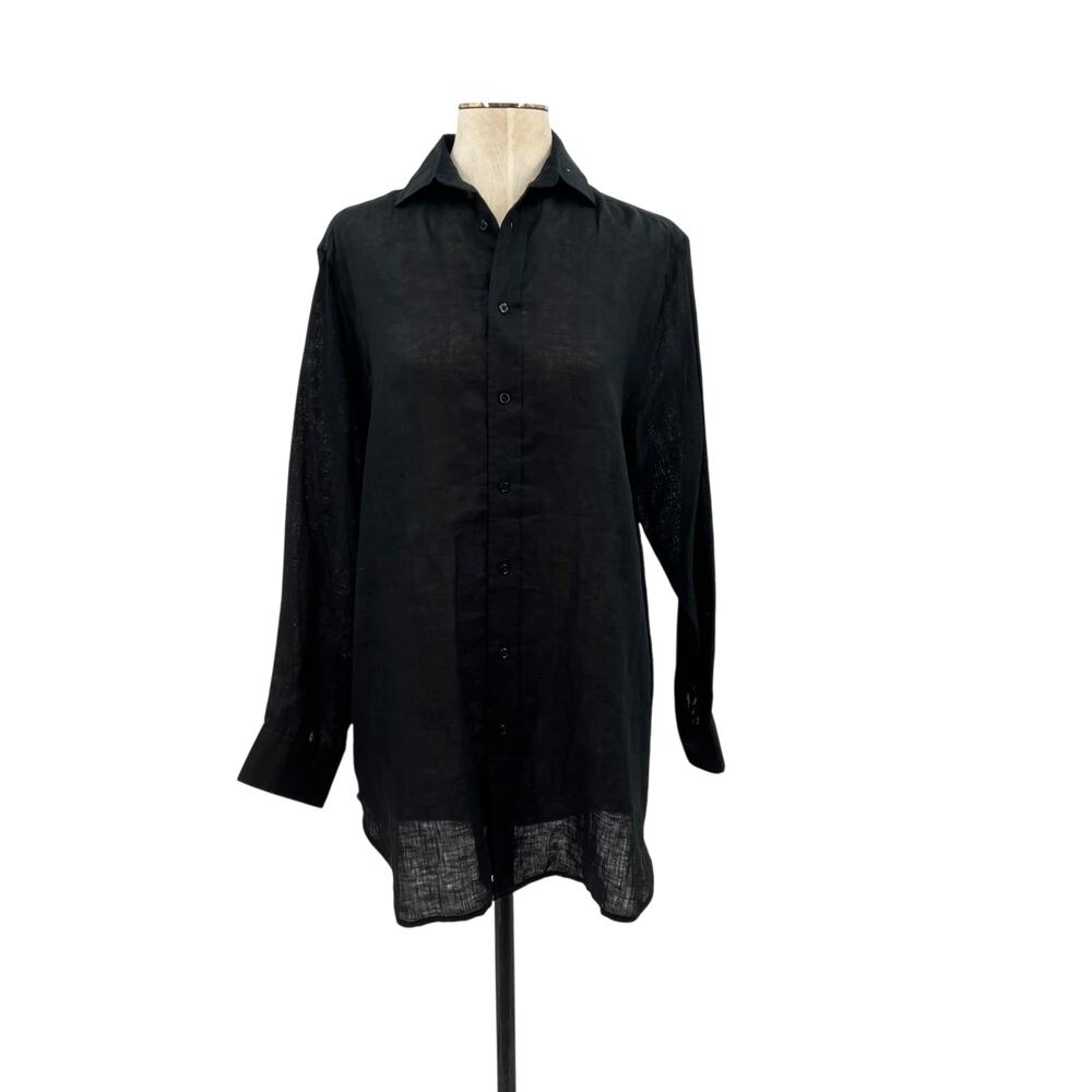 Ralph Lauren Black Label Button Down‎ Shirt Tunic Top Linen Black Size 12
